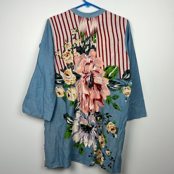 Soft Surroundings floral striped pleated lightweight v-neck tunic size large - Picture 8 of 10